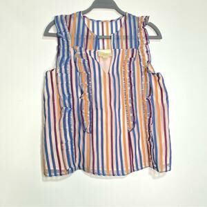 Anthro Maeve Elisabetta Striped Sleeveless Ruffle V Neck Top 2
